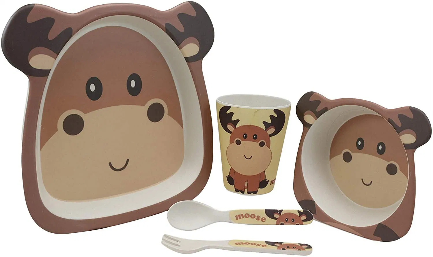 Детский набор посуды из бамбука 5 предметов, Wild Moose, Ebros Gift, multicolor