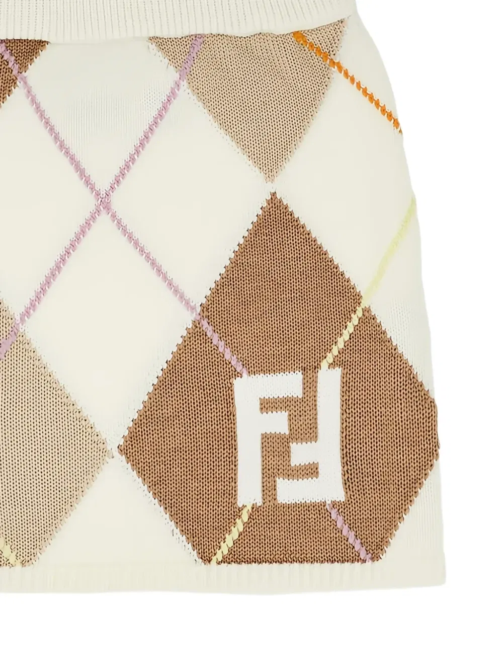 Мини-юбка из аргайловой вязки с интарсией FF Fendi Kids, бежевый — фото 2