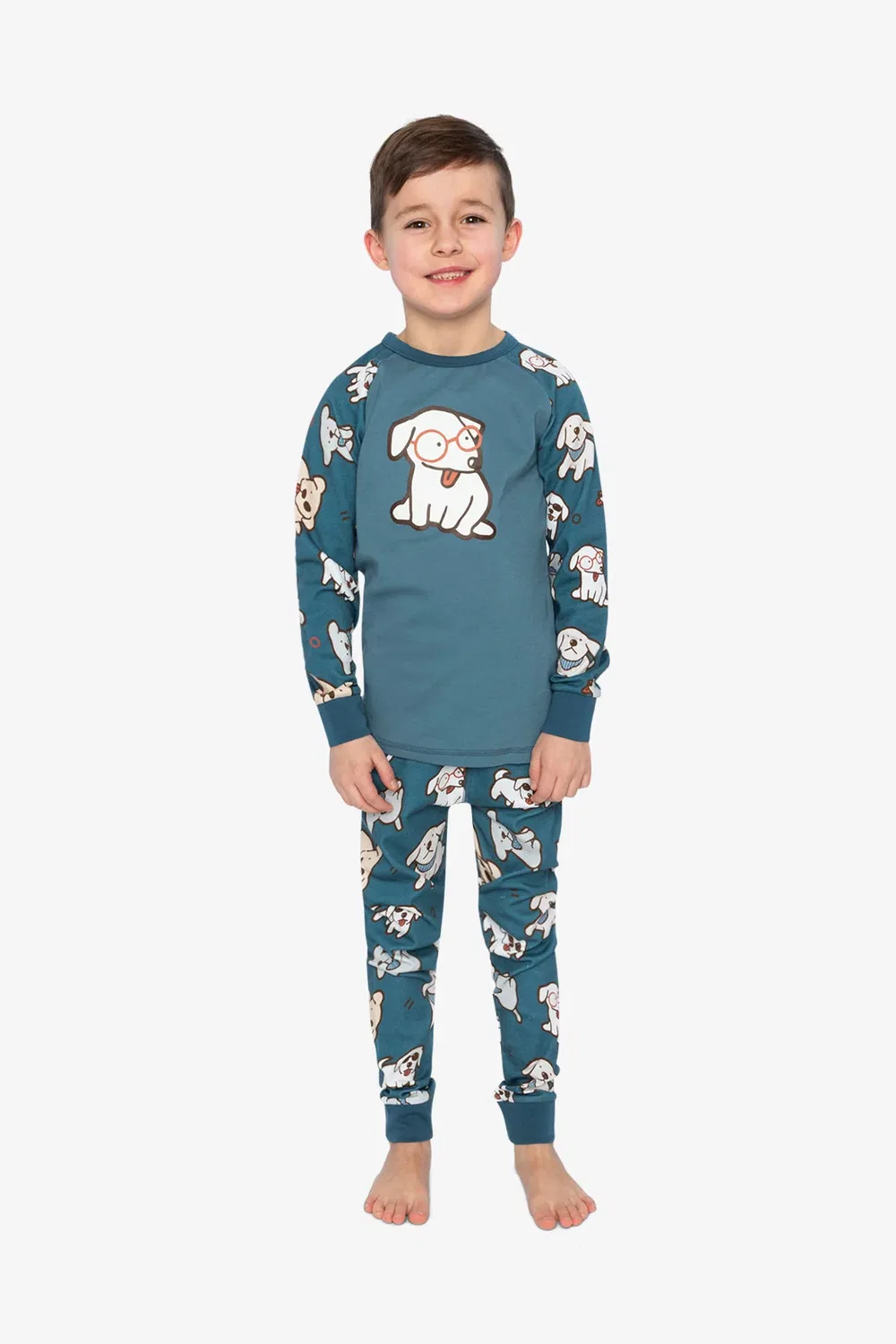 Детский комплект пижамы из органического хлопка с принтом Deux par Deux, Turquoise Printed Dogs — фото 2