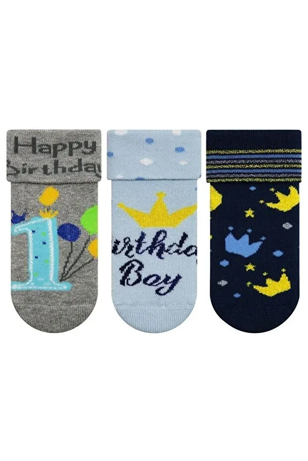 Детские пинетки для мальчиков с принтом Birthday patterned towel Semoor, Gray-Blue-Purple