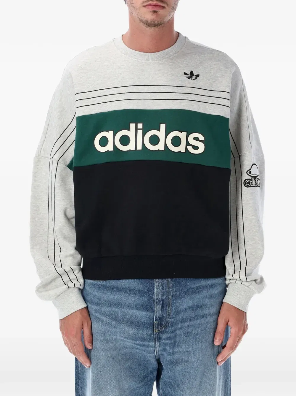 Свитер с логотипом и цветными блоками Adidas, серый
