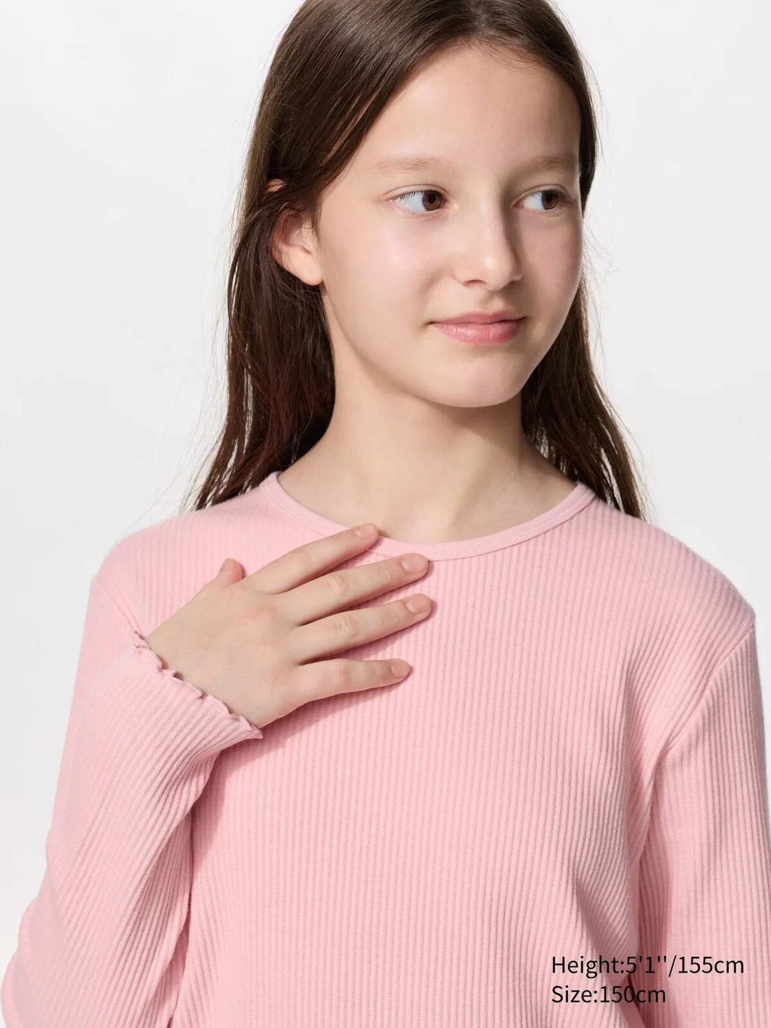 Футболка Uniqlo, детская, с круглым вырезом и длинным рукавом, розовый — фото 4