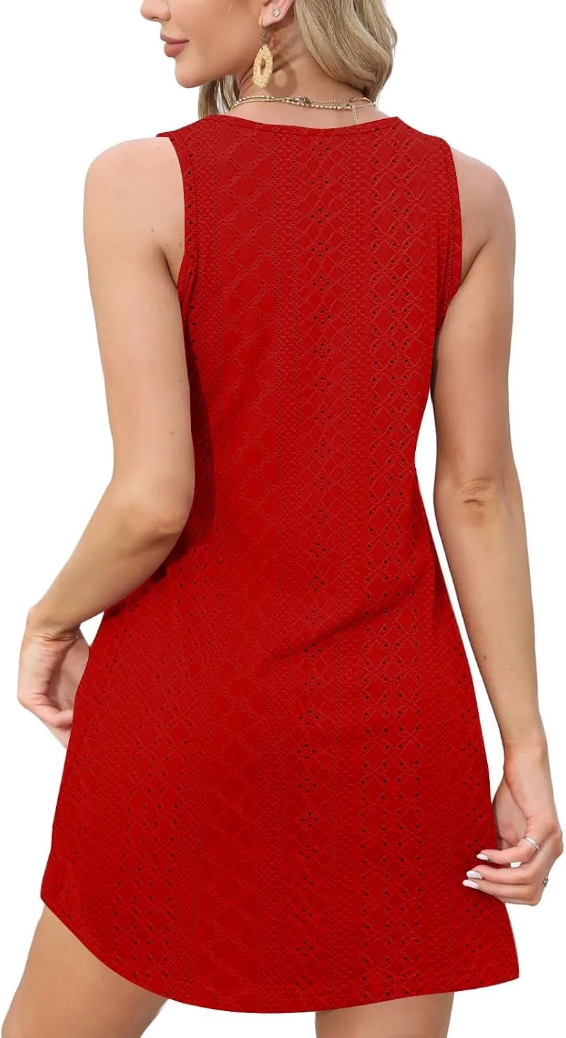 Женское летнее платье миди с вышивкой Eyelet Dress, Red — фото 4