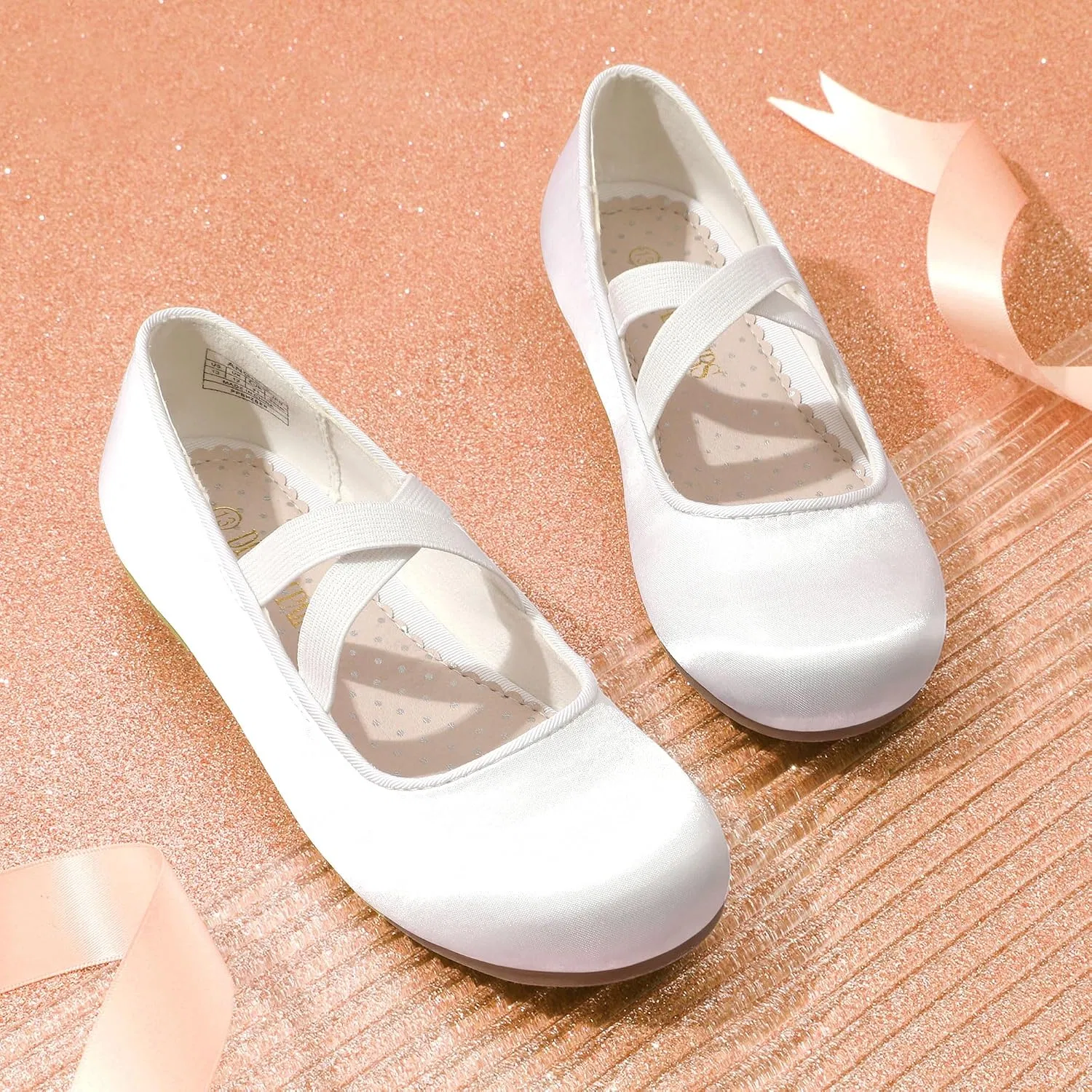 Детские балетки с перекрестными ремешками Mary Jane с блестками DREAM PAIRS, White — фото 4