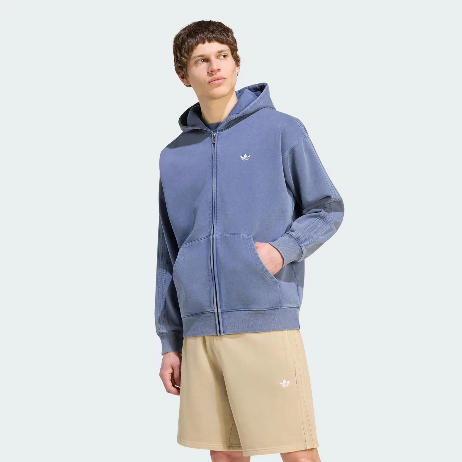 Мужское худи на молнии свободного кроя Trefoil Essentials Washed Full Zip Loose, Adidas Originals, темно-синий