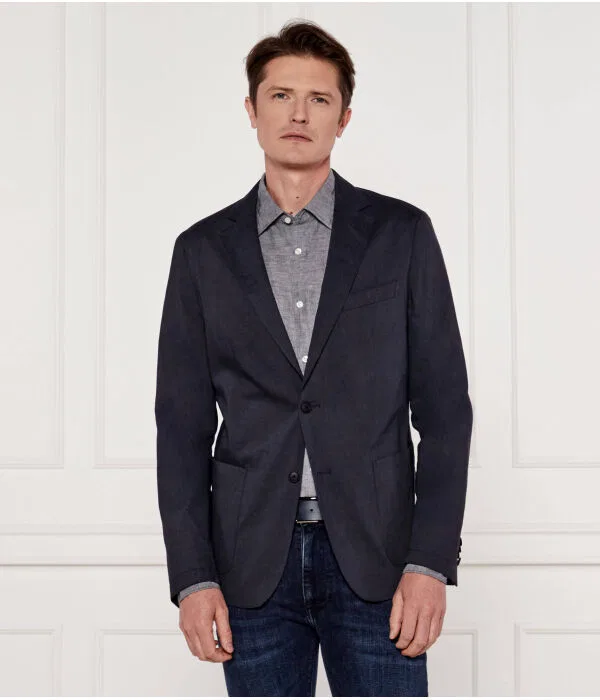 Мужской элегантный льняной пиджак с slim fit P-HANRY-WG-241 BOSS, Blu Marino