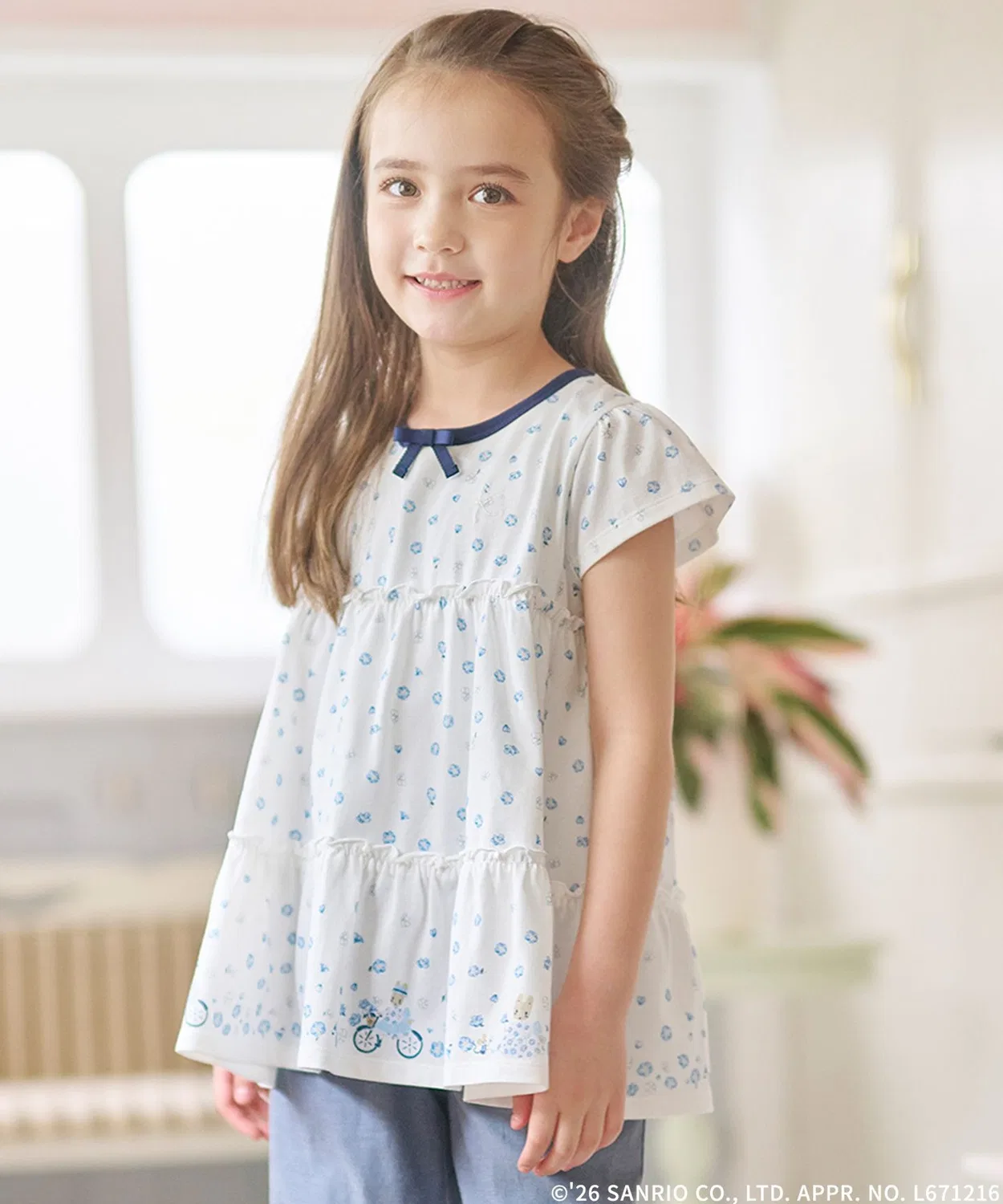 Детская туника с принтом, модель Nemophila Tucked Tunic Kumikyoku KIDS, Off White