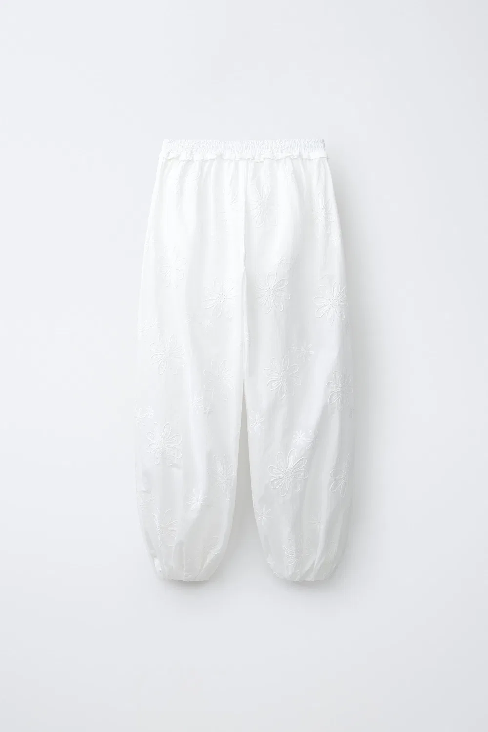 Вышитые цветочные саруэль брюки ZARA, White — фото 2