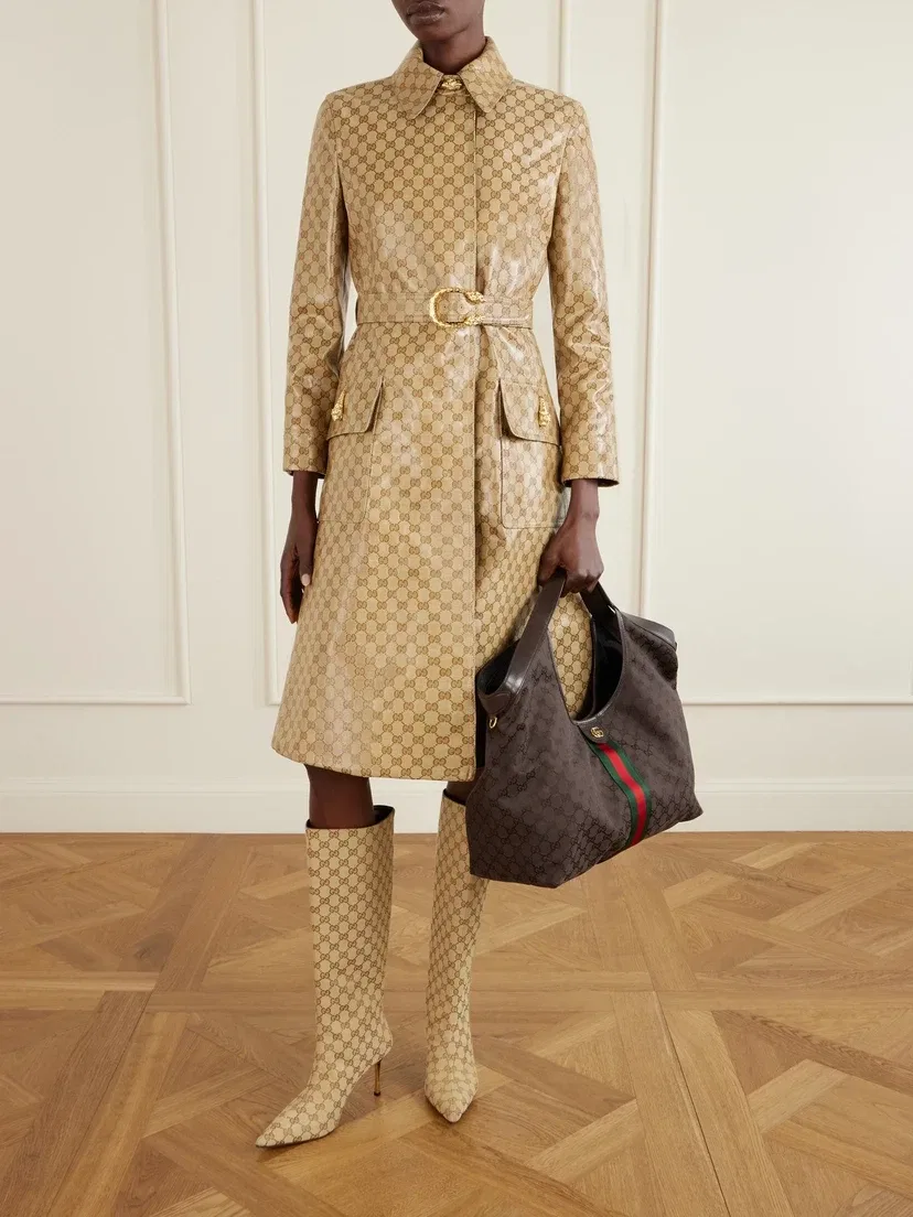 Плечевая сумка Giglio из жаккардового канваса с кожаной отделкой GUCCI, коричневый — фото 3