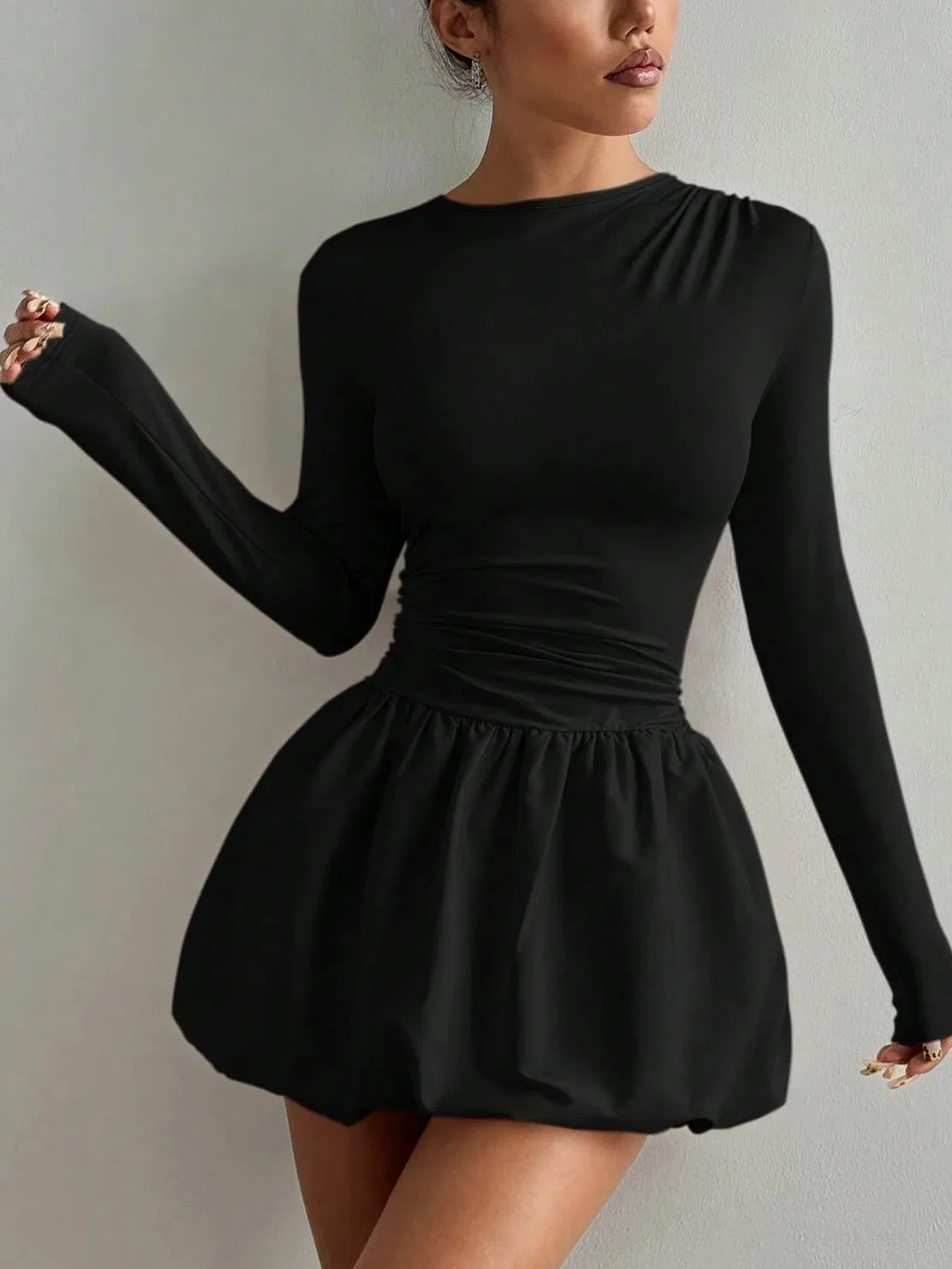Женское повседневное платье A-силуэта с длинным рукавом, Black — фото 3