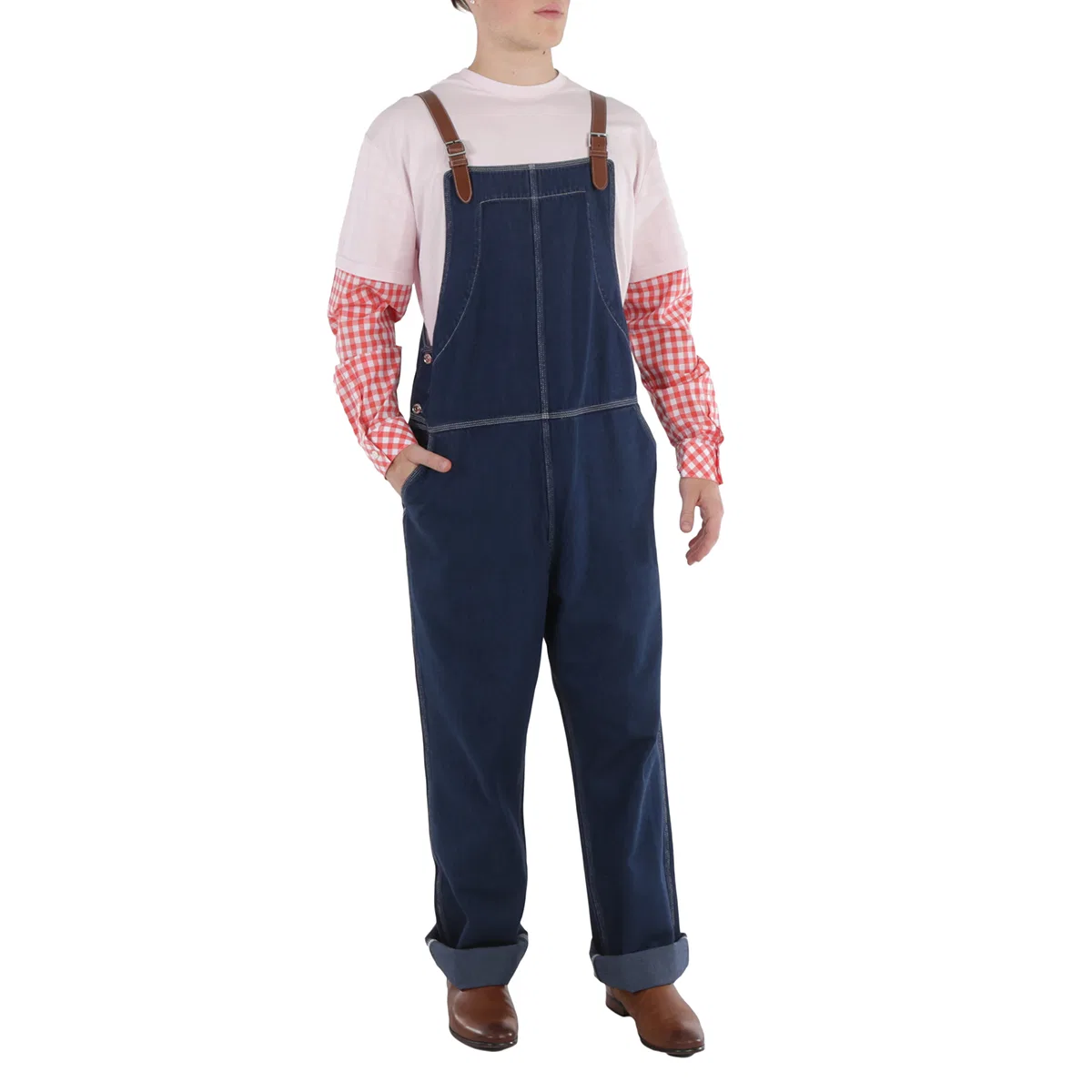 Комплект джинсовый комбинезон с кожаной отделкой Dark Canvas Blue Leather-Trim Denim Dungarees Burberry, Dark Canvas Blue — фото 3
