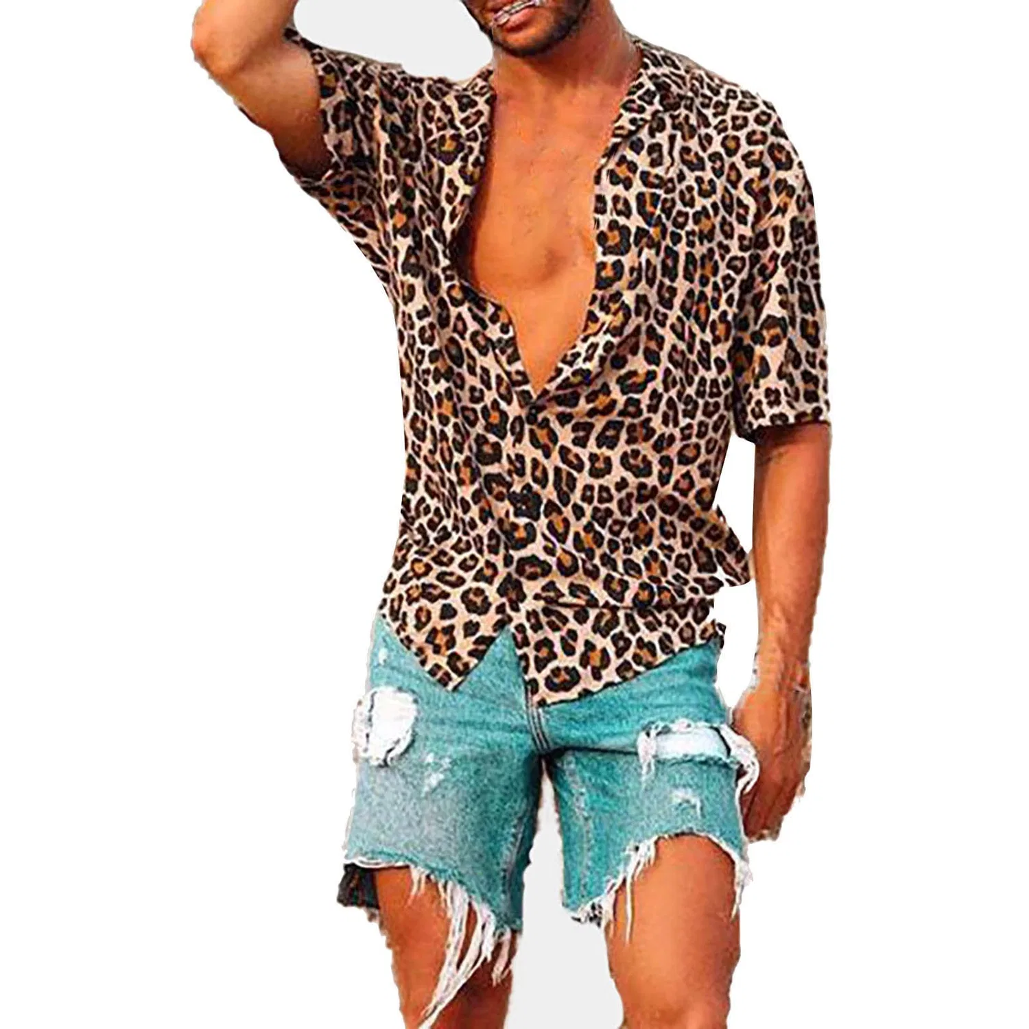 Мужская рубашка с коротким рукавом с принтом Funky Hawaiian Leopard, Leopard