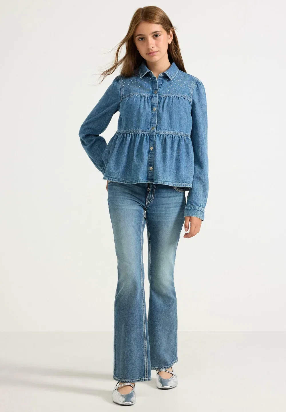 Рубашка со стразами - блузка на пуговицах Lindex, Denim
