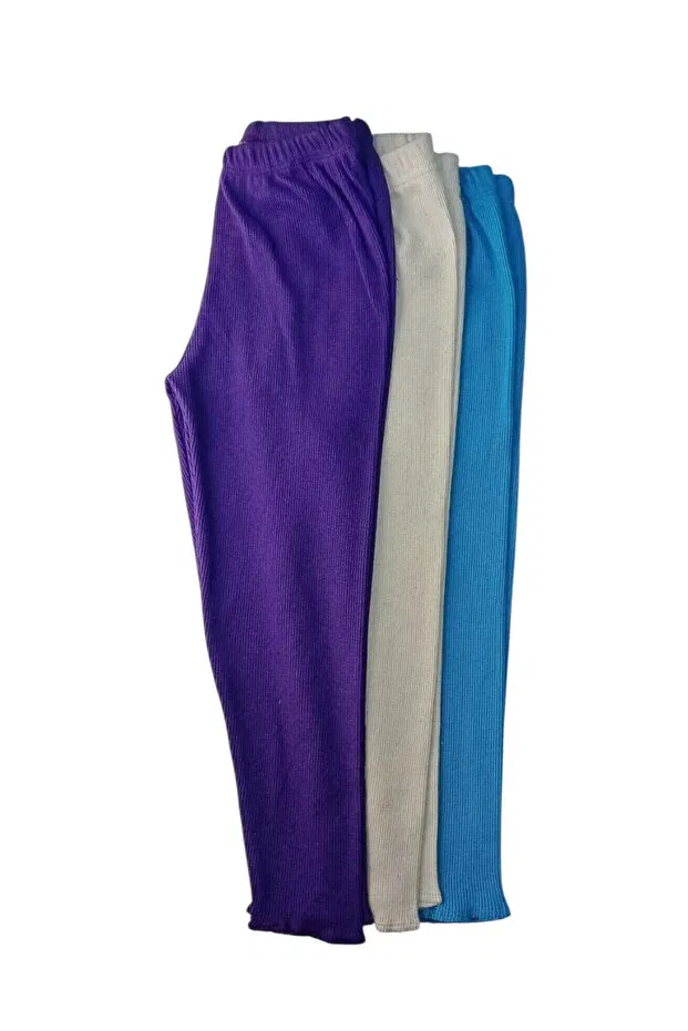 Детские леггинсы для девочек хлопковые комплект 3 шт Berat Moda, Purple-Beige-Blue — фото 2