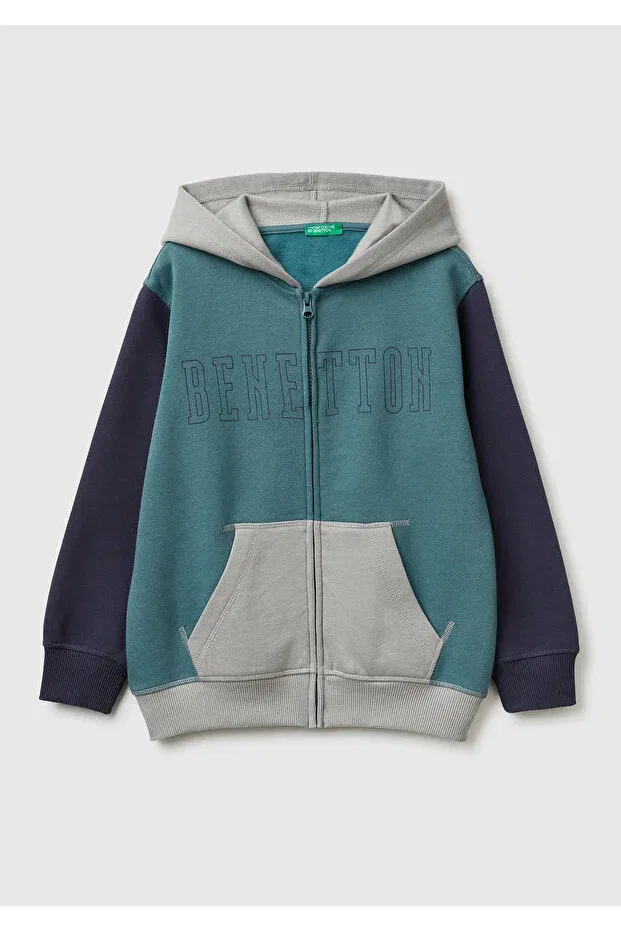 Детское худи для мальчиков с принтом United Colors Of Benetton, Dark Green-Grey
