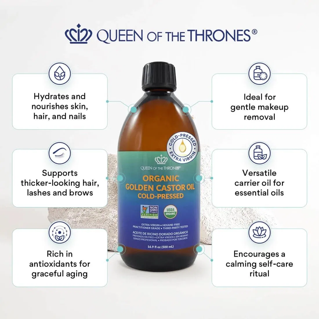 Масло для тела Organic Castor Oil, 500 мл, QUEEN OF THE THRONES — фото 2