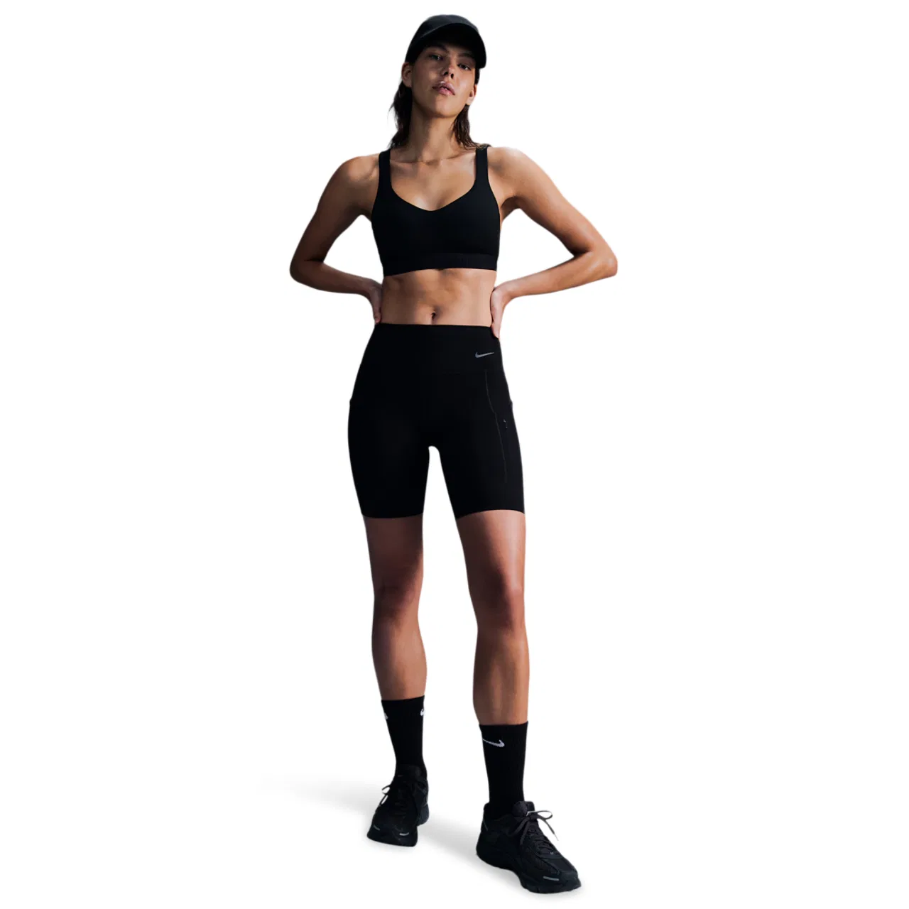 Женский спортивный бюстгальтер с высокой поддержкой Nike Indy High DF, Black/Black/Black — фото 3
