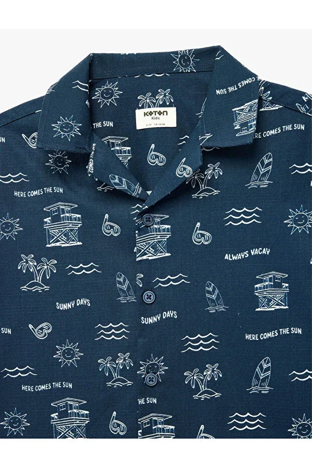 Детская рубашка для мальчиков с принтом Koton, Navy Blue Patterned — фото 3