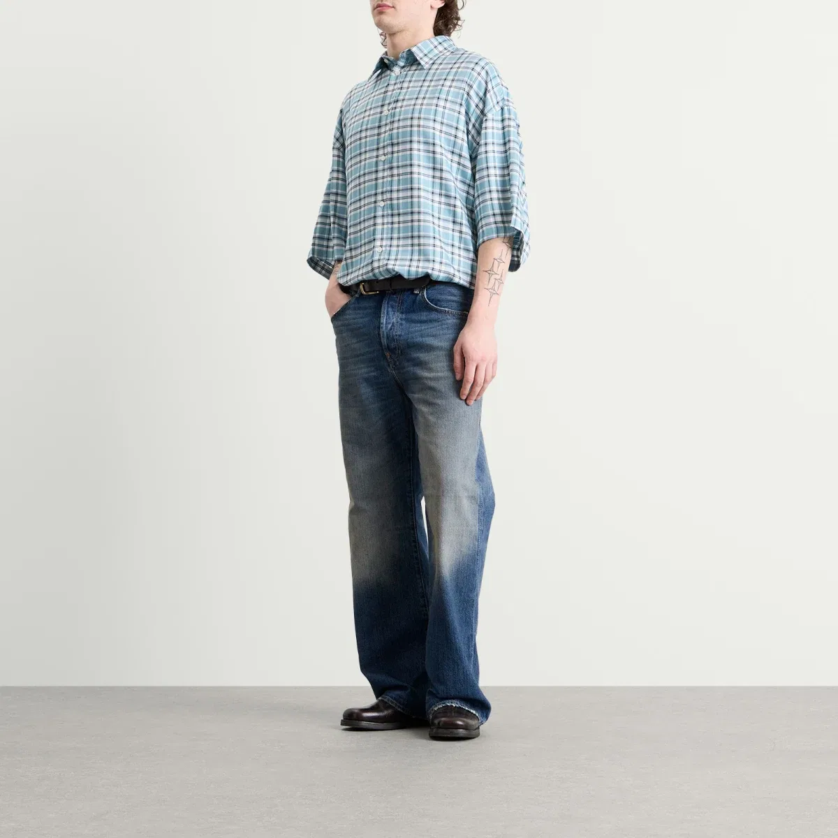 Рубашка с коротким рукавом Short Sleeve Check Shirt Acne Studios, Turquoise/Blue/White — фото 4