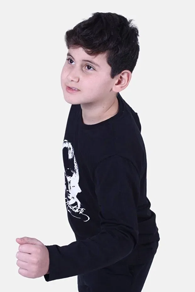 Детские свитшот для девочек с принтом Atatürk signature printed Fyk Kids, Black