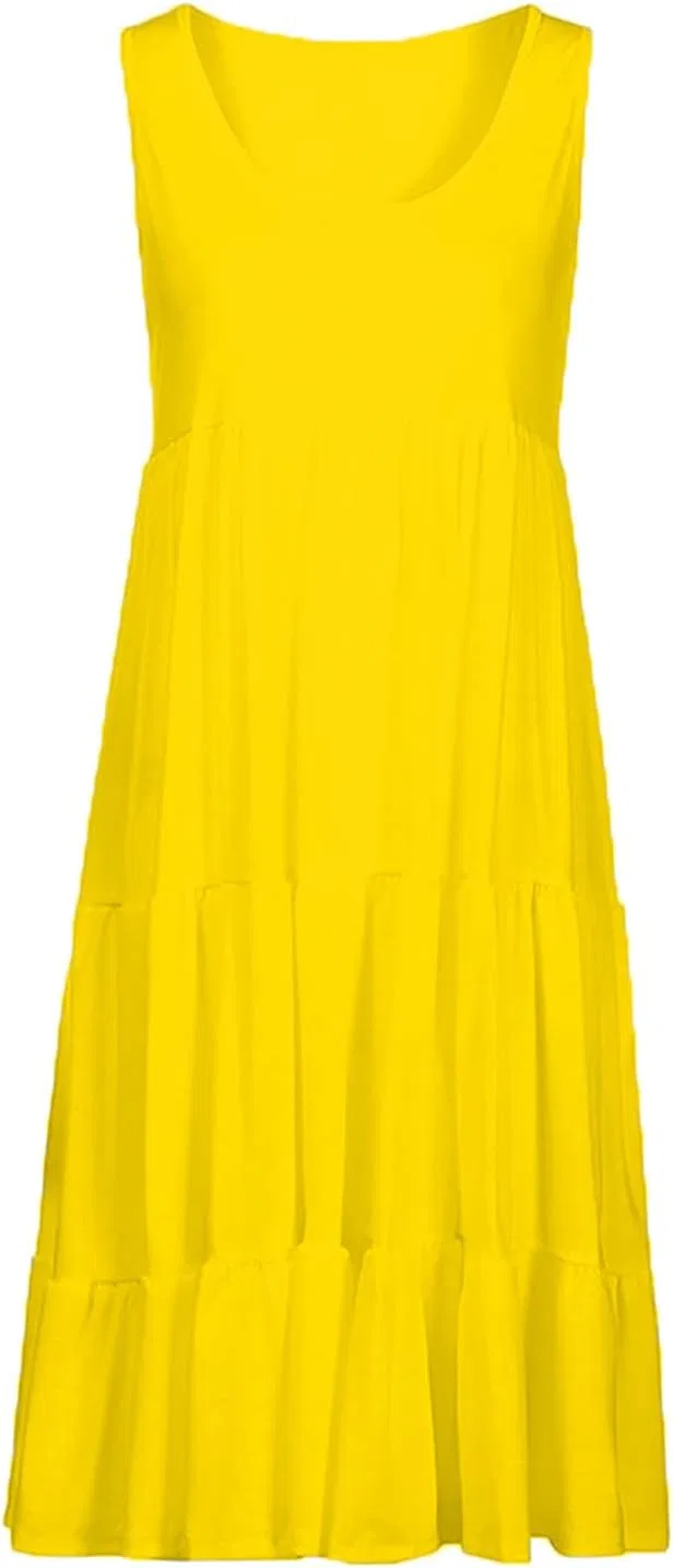 Женское плюс-сайз летнее платье-макси A-силуэта, Yellow — фото 4