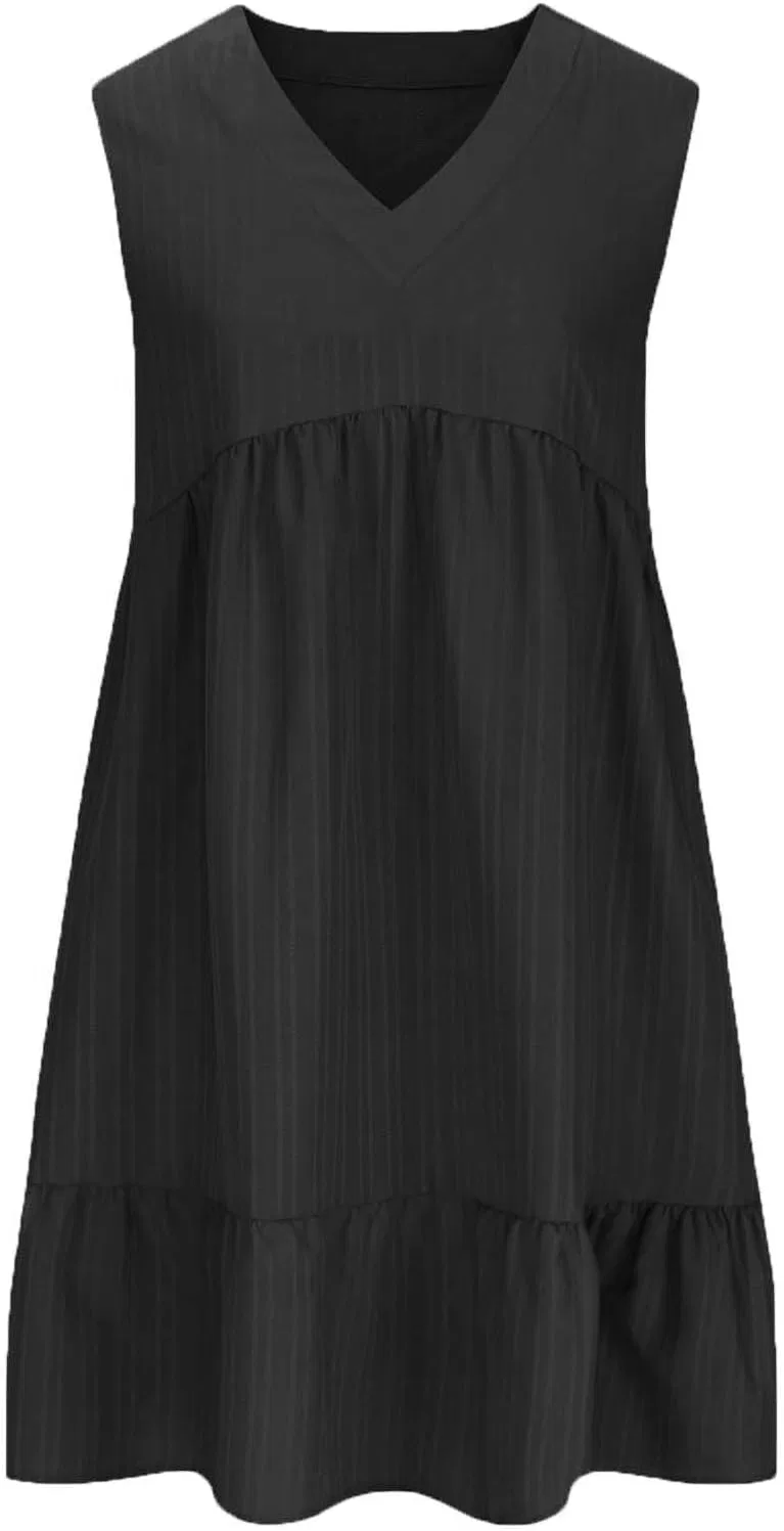 Женское летнее платье миди с защипами и ярусами, Black — фото 4