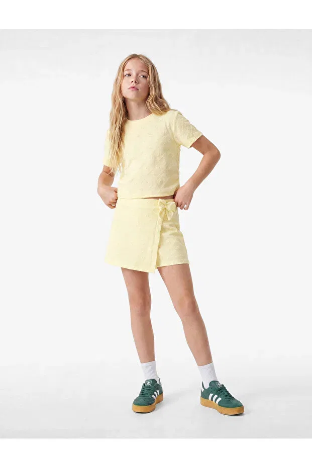 Детские шорты для девочек с принтом Bow Detailed Embroidered Short Skirt Koton, Yellow