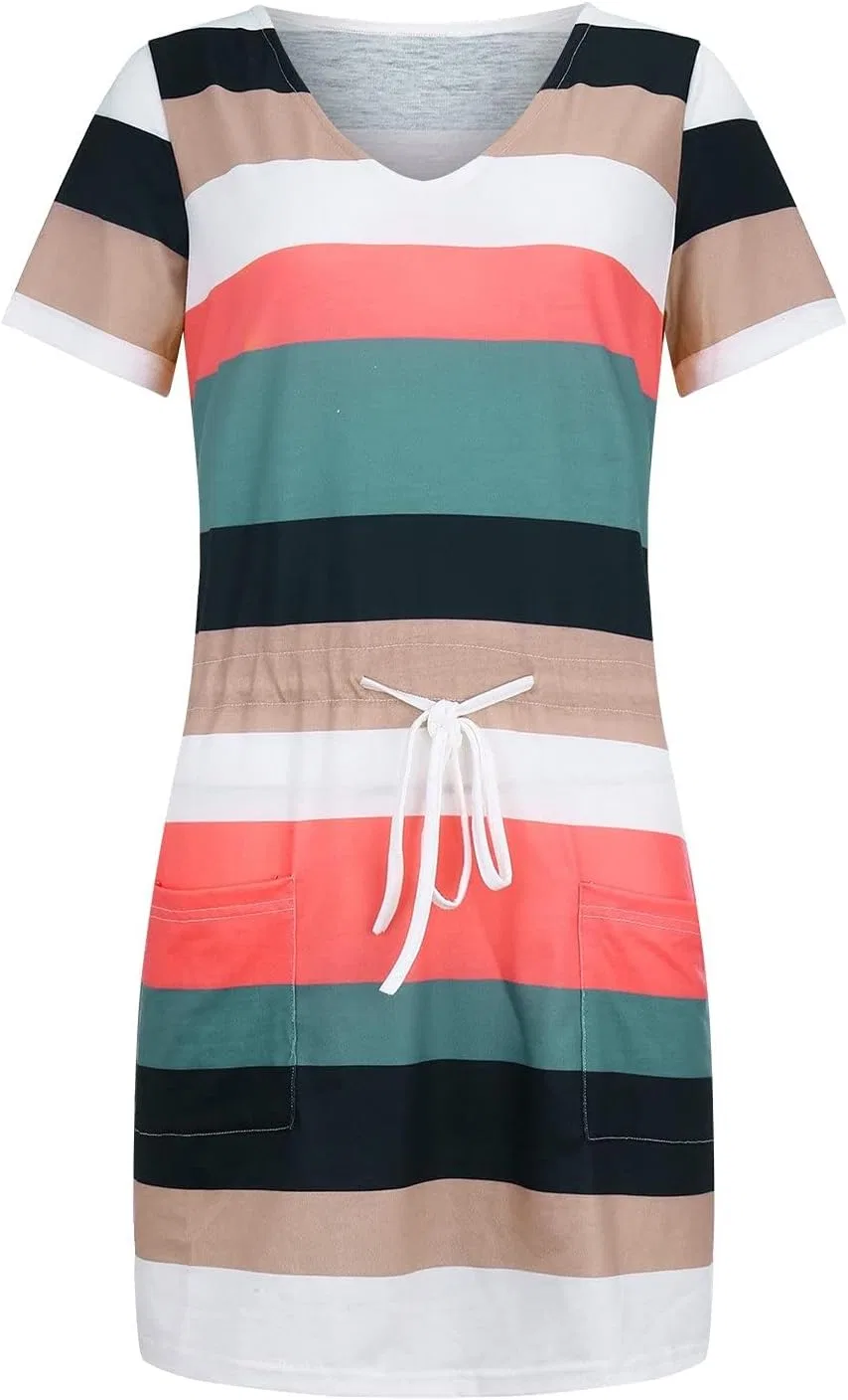 Женское мини-платье с полосками, завязками на талии, Summer Dresses, Color A6 — фото 3
