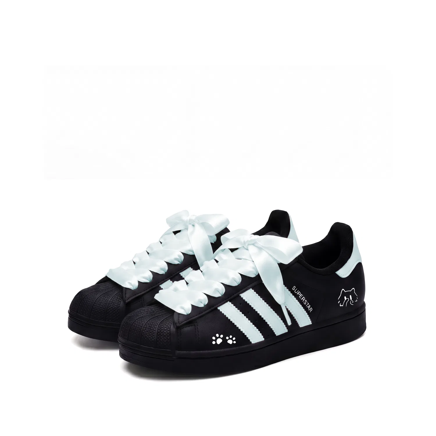 Детские кеды с принтом Adidas Originals Superstar 2, Light Blue-Waving Kitten — фото 4