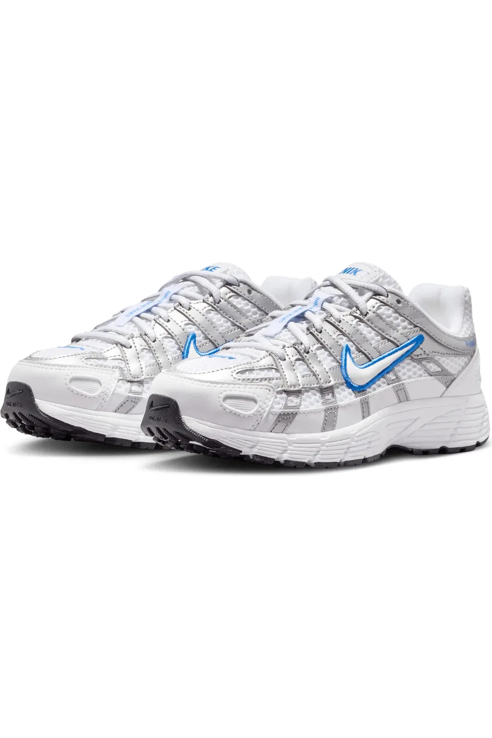 Кроссовки детские на шнуровке P-6000 Nike, белый/синий/серебристый/белый