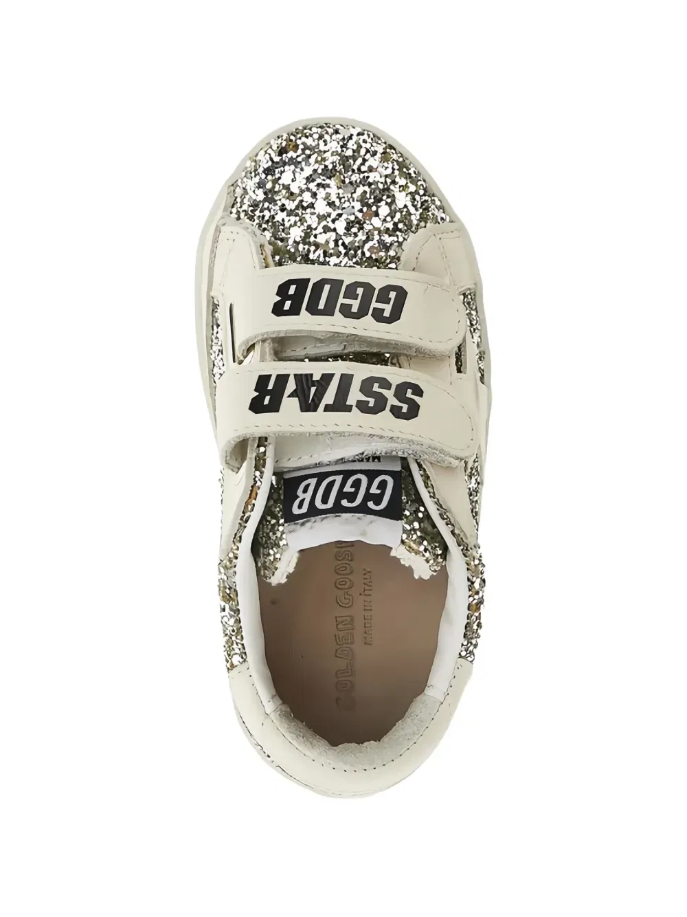 Кроссовки Old School с глиттером на липучках Golden Goose Kids, серебряный — фото 2