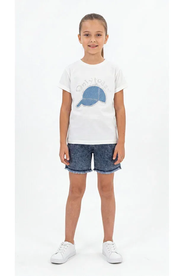 Детский комплект для девочек с принтом Onlytoday Mışıl Kids, Ecru