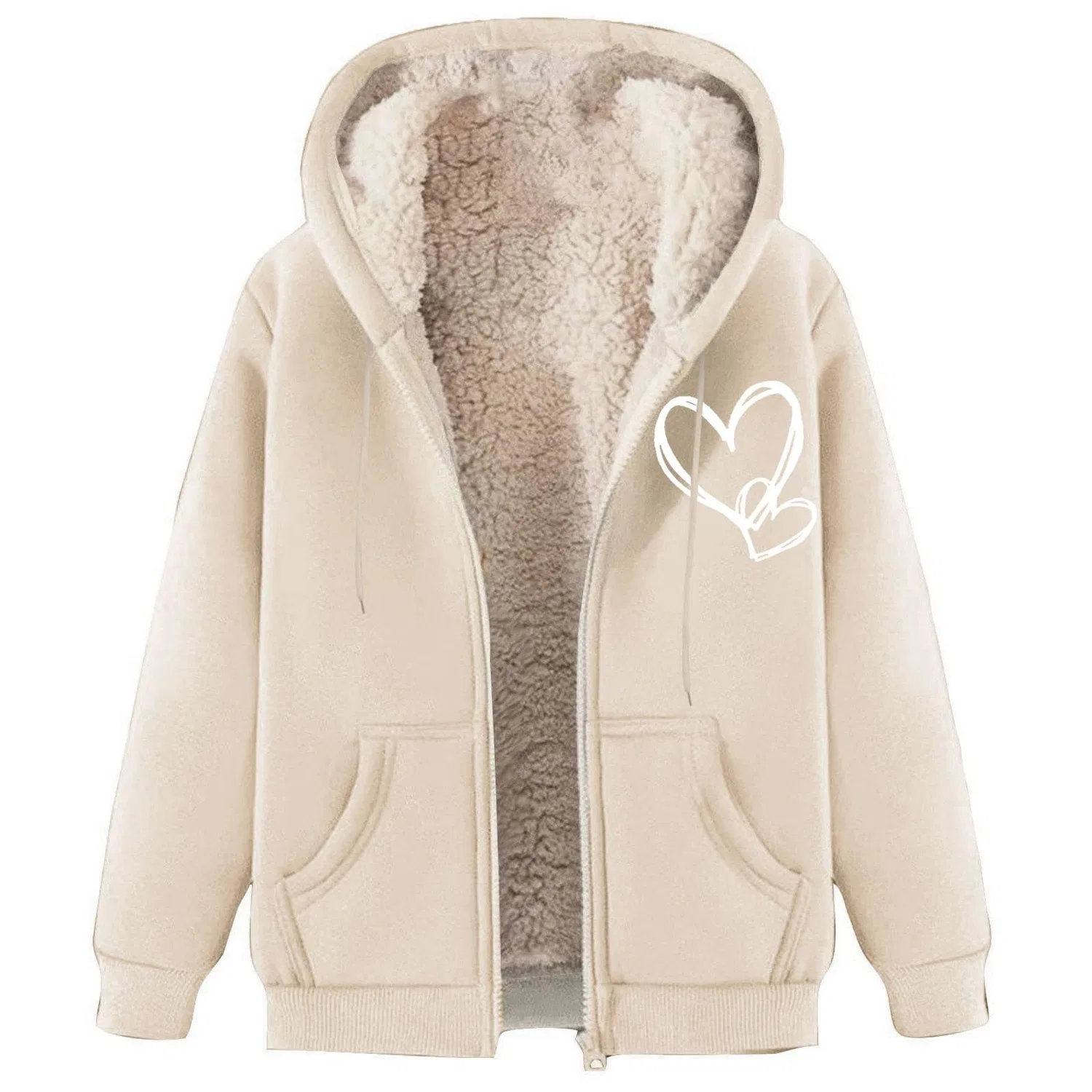 Женское теплое пальто из флиса с капюшоном и молнией, модель Sherpa, бренд, Beige