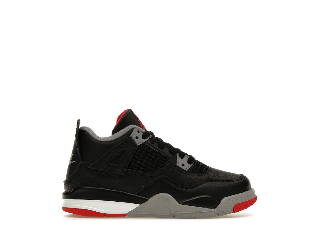 Детские кроссовки с кожаным верхом Jordan 4 Retro Bred Reimagined Jordan, Black/Cement Grey/Varsity Red/Summit White