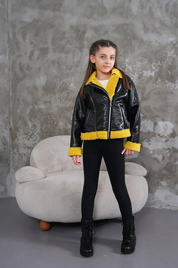 Детское пальто для девочек с искусственным мехом Wiens Kids, Yellow — фото 2