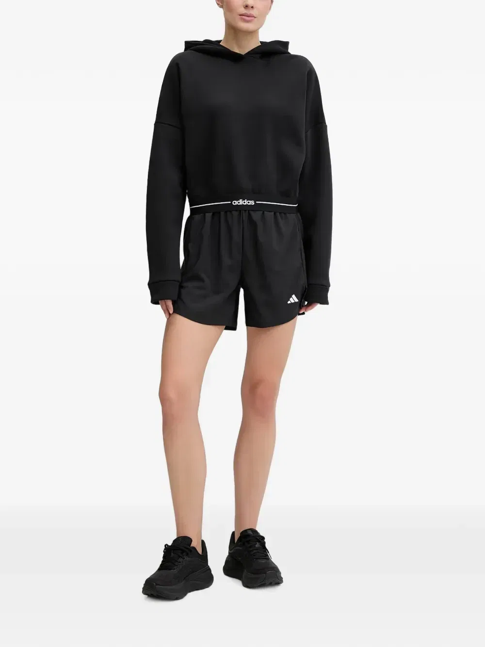 Укороченная толстовка с капюшоном Adidas, черный — фото 2