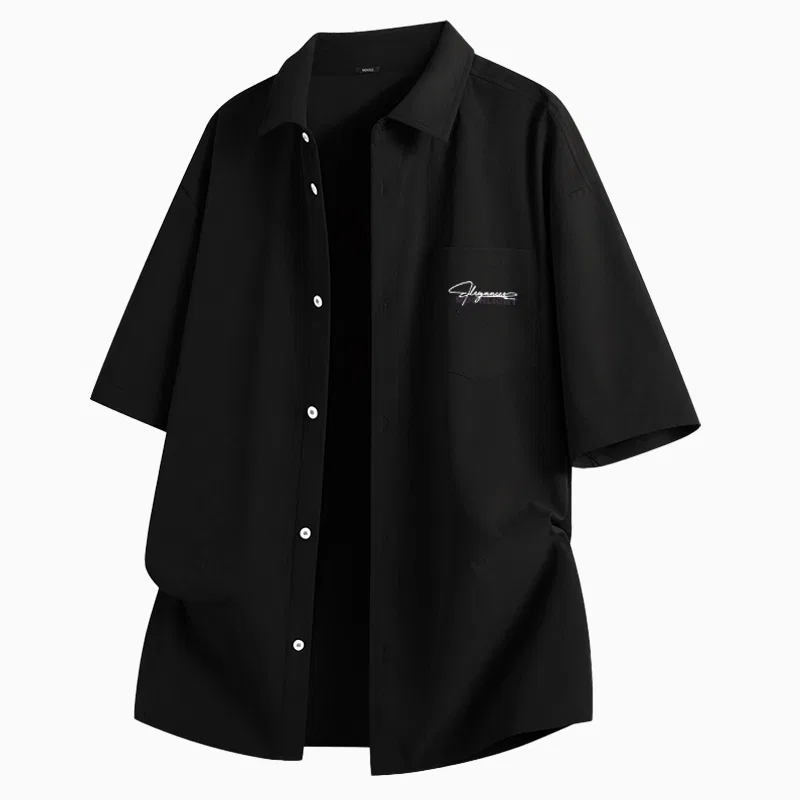 Детская рубашка с отложным воротником MINISO, Ice Silk Cooling Black Moonlit Fantasy Chest Logo