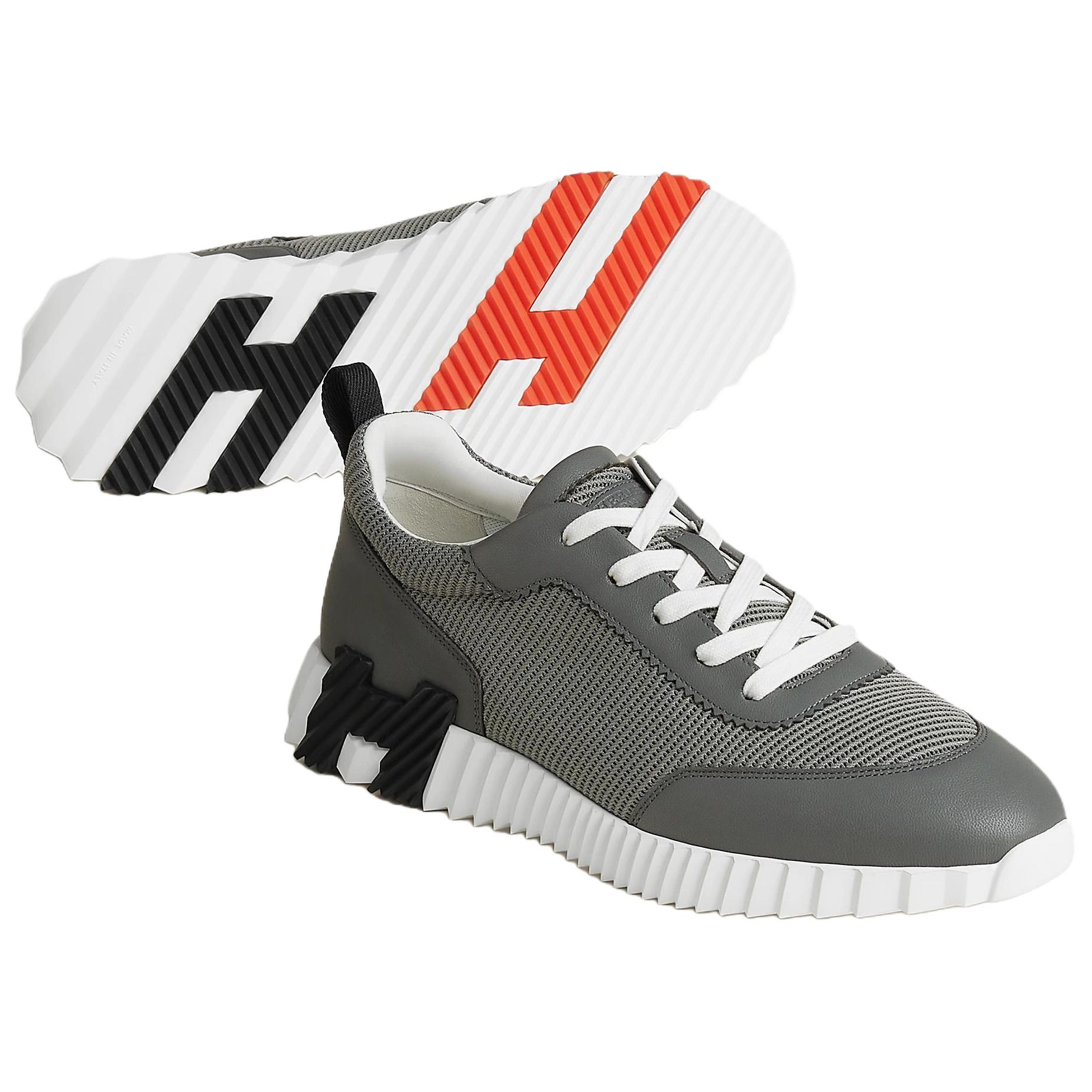 Hermes Низкие повседневные кроссовки Bouncing, высота 4 см, мужские, черный и серый — фото 4