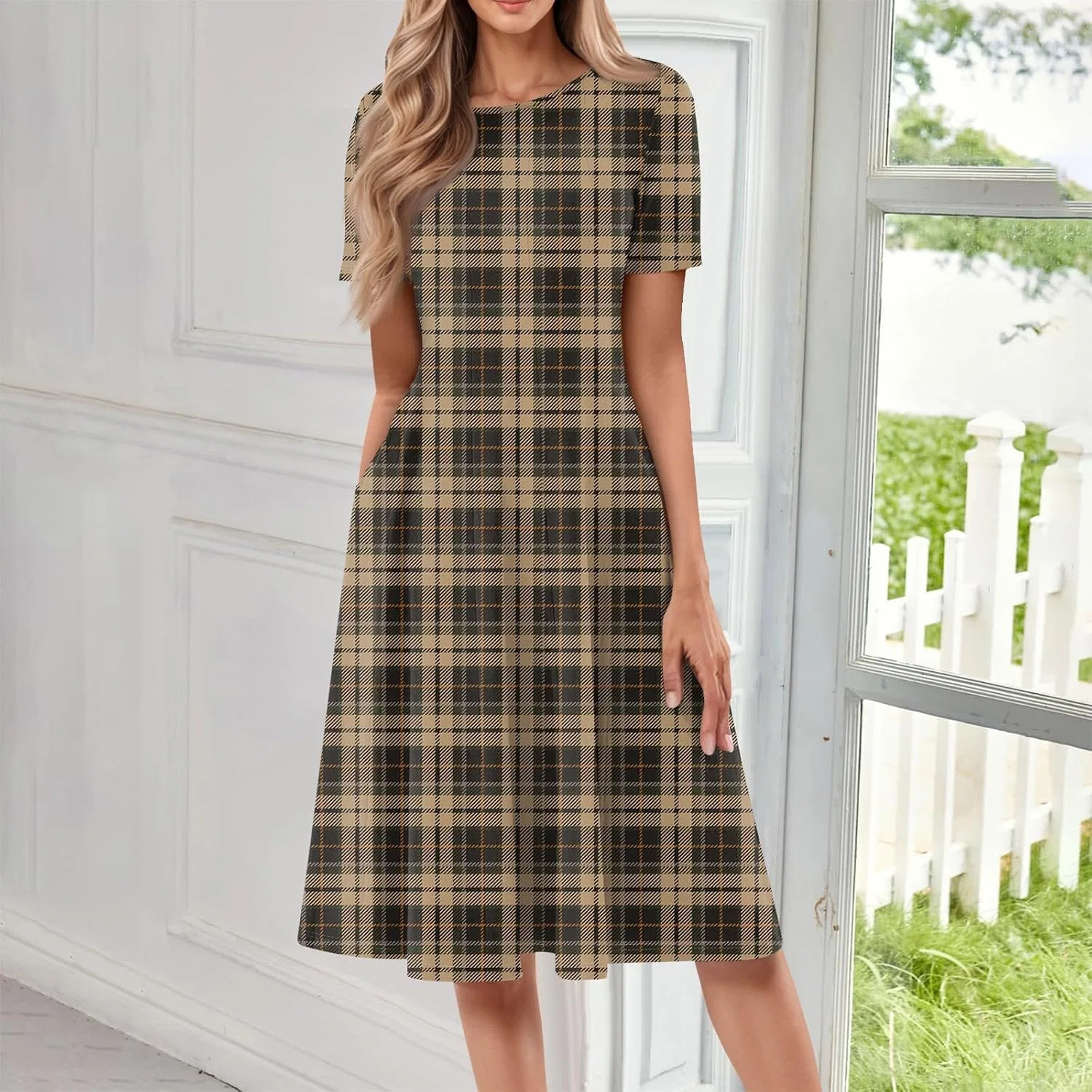 Женское летнее платье с цветочным принтом A-line, Light Brown — фото 2