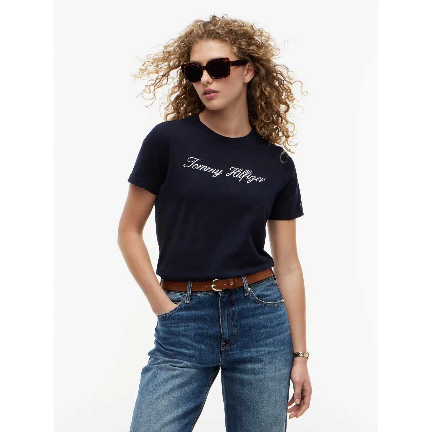 Женская хлопковая футболка с круглым вырезом NOS Script Regular C-Nk Tommy Hilfiger, Nos Desert Sky
