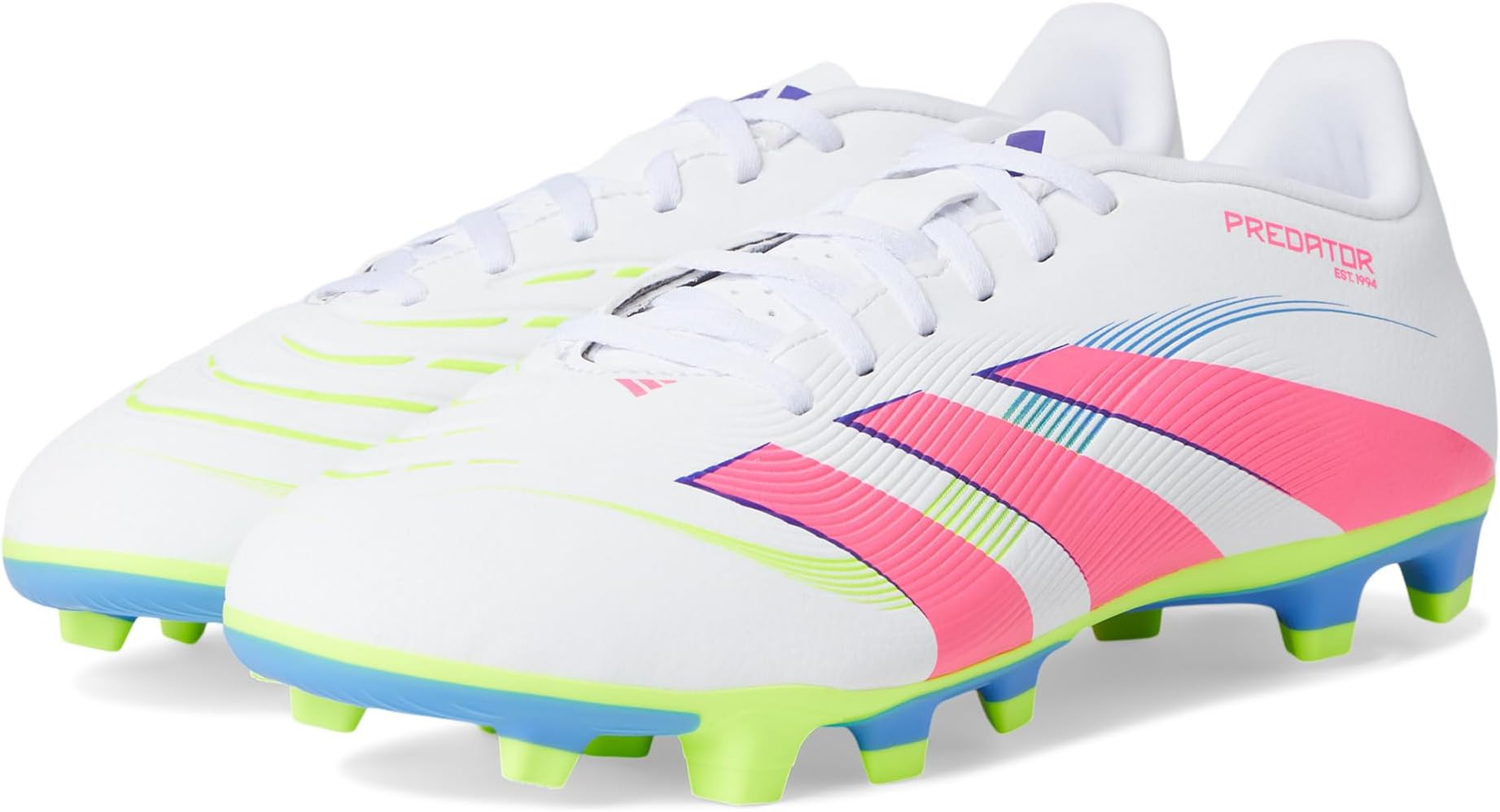 Кроссовки adidas Unisex Predator Club Firm Ground/Multi Ground Soccer Cleats, White/Lucid Pink/Lucid Lemon