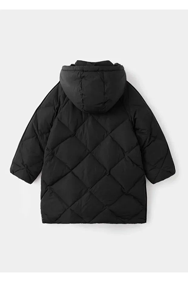 Детское зимнее пальто для девочек стеганое с капюшоном Mango Kids, Black — фото 2