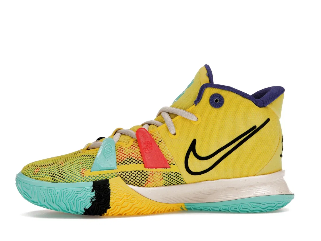 Детские кроссовки для баскетбола с принтом Nike Kyrie 7, Yellow Strike/Black/Green Abyss/Bright Crimson — фото 3