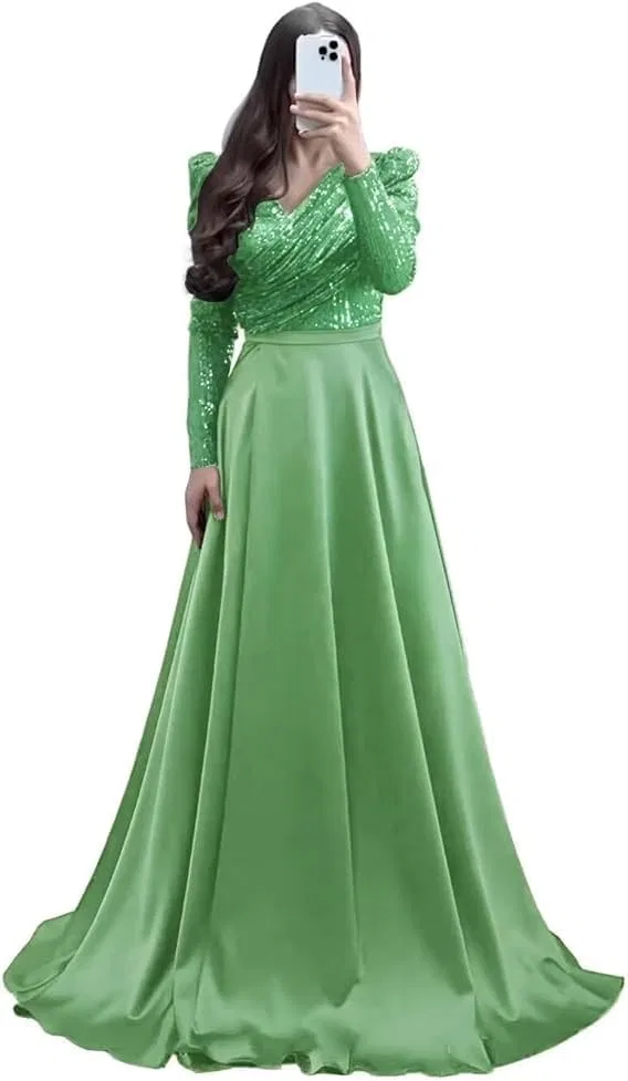 Женское бальное платье с пайетками и корсетом A-силуэта, Mint Green