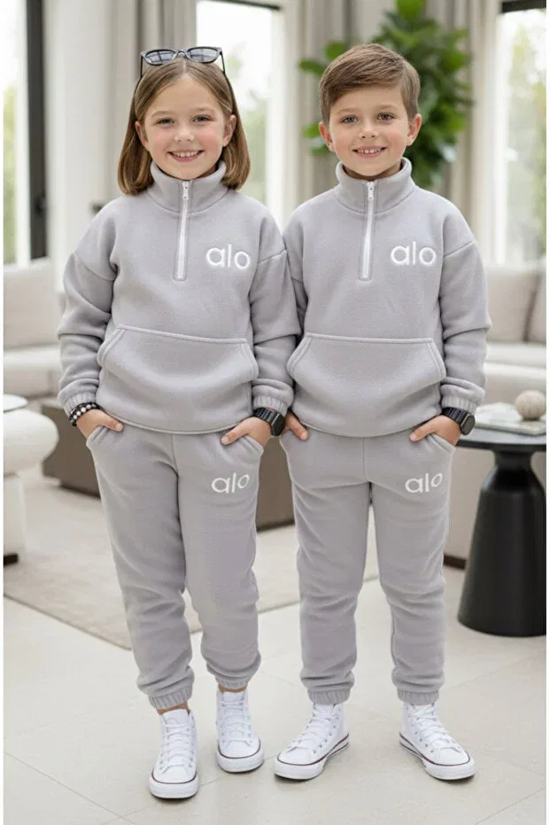 Детский спортивный комплект для девочек из флиса Oversized children's fleece tracksuit set Calisa, Gray — фото 2