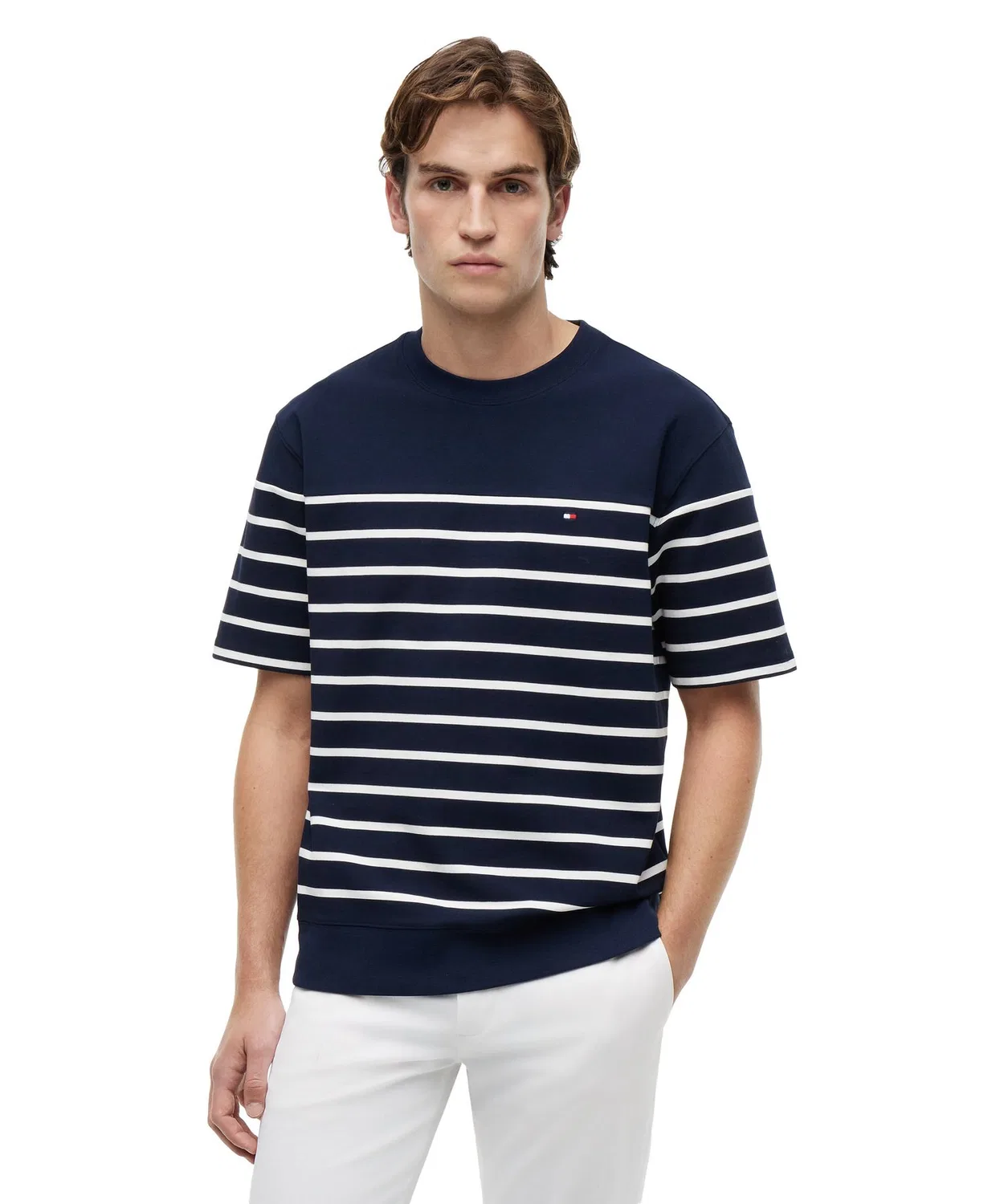 Мужская футболка с жаккардовым полосатым принтом Relaxed Fit TOMMY HILFIGER, Navy