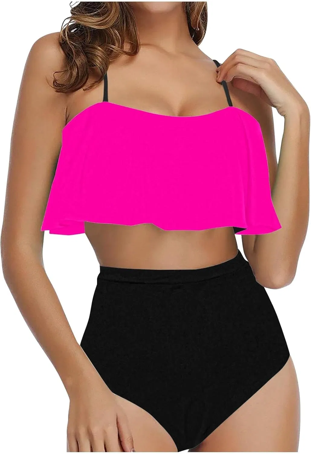 Женский бикини-комплект с рюшами и регулируемыми бретелями, Hot Pink