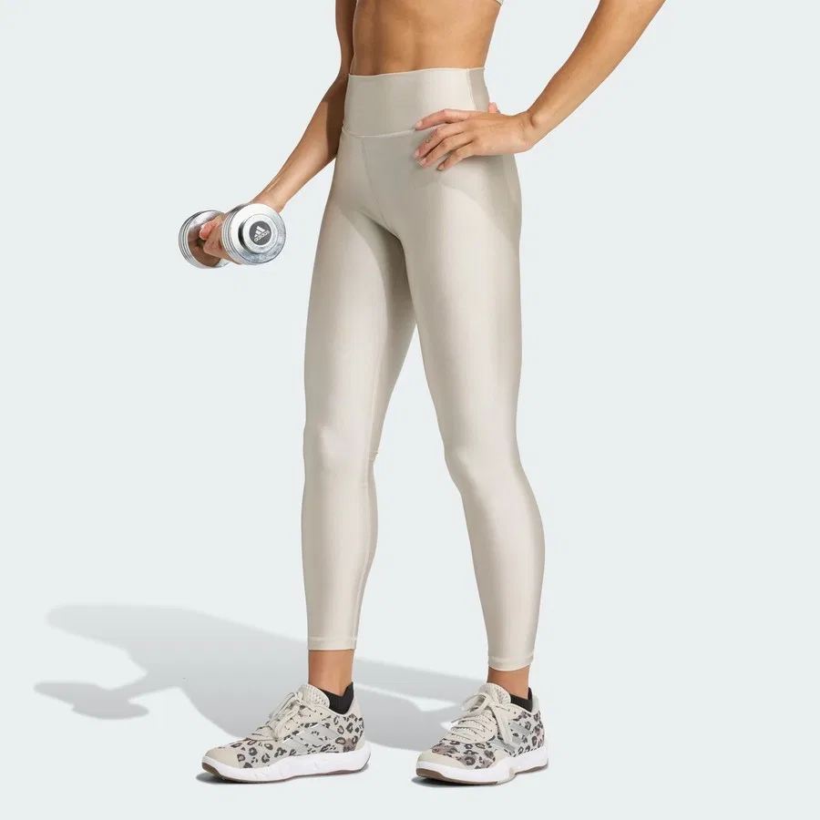 Леггинсы с зауженным кроем и блеском Optime Essentials Shine adidas, Бежевый