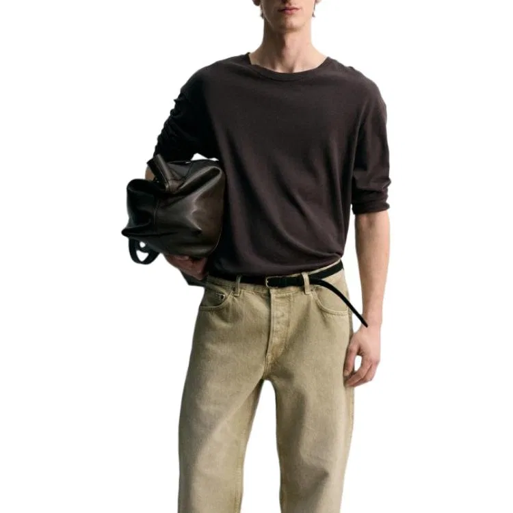 Мужская футболка с круглым вырезом Brown ZARA, Brown — фото 4