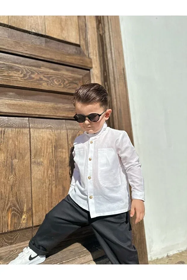 Детская рубашка для мальчиков хлопковая Favorimkids, White